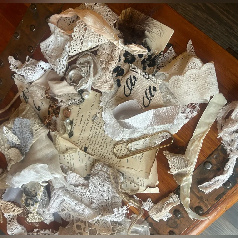 Bundle of mixed textiles for Junk Journal Etc. - Picture 2 of 10